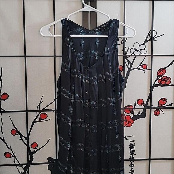 THEYSKENS' THEORY  BLUE PLAID BUTTON FRONT SLEEVELESS RACER BACK DRESS 100% Silk - Picture 2 of 11